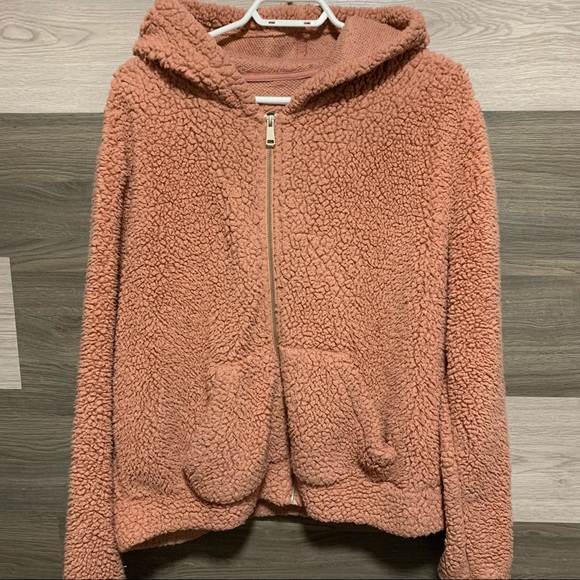 Oversized Teddy Zip up Blush Pink Sweater - Picture 1 of 6